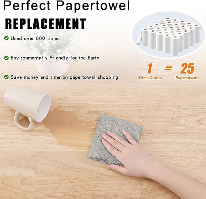 Homaxy 24 Pack Kitchen Dish Cloths (10 x 10 Inches, Grey), Super Soft and Absorbent Coral Velvet Dish Towels, Nonstick Oil Fast Drying Microfiber Cleaning Cloth, No Lint Household Dishcloths