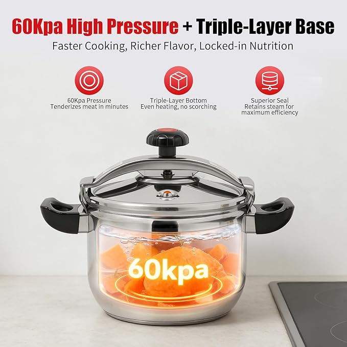 11.62 Qt Pressure Cooker, Stainless Steel Large Capacity Pressure Canner with Double Valves, Clamp On Type Commercial Pressure Stewing Pot for Hotels, Restaurants, Family (11.62 Qt)