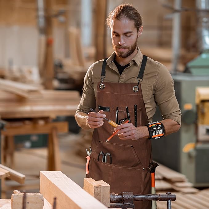 WEARXI Aprons for Men, Woodworking Apron with Tool Pockets, Canvas Work Apron for Woodworkers, Mechanics, Blacksmiths, Carpenters S-XXXL, Mens Aprons Gifts for Dad, Gifts for Father Day, Dad Gifts