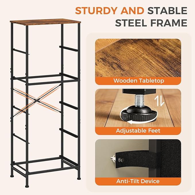 DUMOS Nightstand with 5 Drawers Bedside Table with Removable Fabric Bins Sturdy Steel Frame Wood Top Organizer Furniture for Bedroom Nursery Closet Living Room, Brown