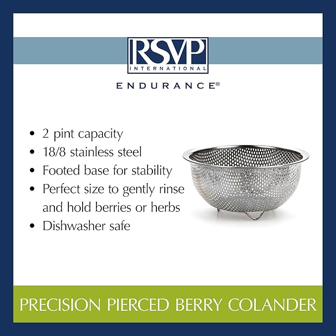 RSVP International Endurance Kitchen Collection Colander Strainer, Berry, Pierced Stainless Steel