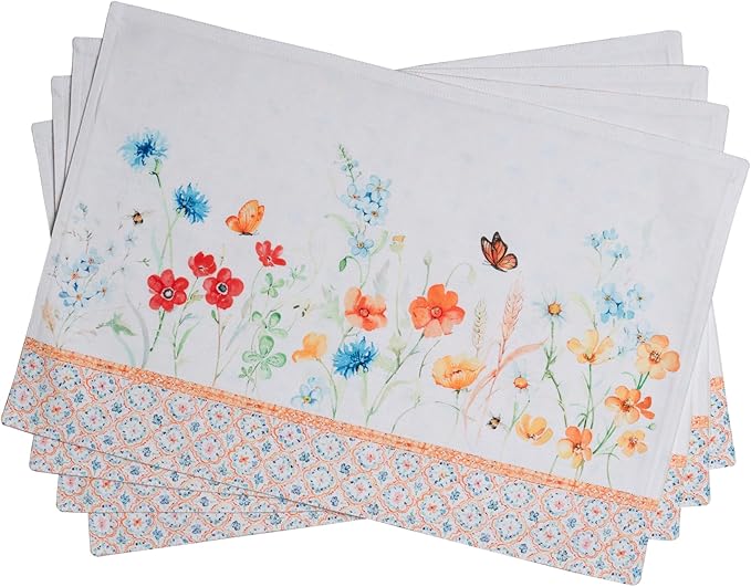 Maison d' Hermine Placemats Set of 4 100% Cotton Washable Cloth Place Mats Reusable Table Mats for Kitchen Dining Party Wedding Gifts for Mothers Day Spring/Summer (Summer Whisper, 13" x 19")