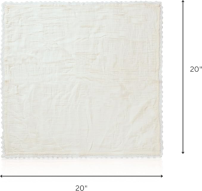 FINGERCRAFT Dinner Cloth Napkin Cotton Muslin Double Gauze 4 Pack with Classic Lace for Everyday Use, Wedding, Party, Christmas, Easter Napkins Cloth are Pre Shrunk and Good Absorbency White