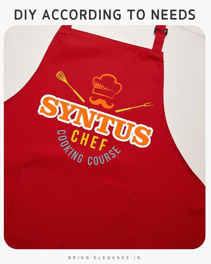 Syntus Apron for Men Women, Adjustable Cooking Kitchen Chef Aprons with 2 Pockets, Cotton/Polycotton/Polyester