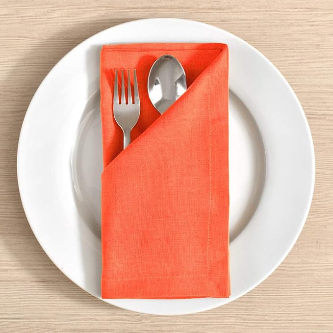 Fingercraft Dinner Cloth Napkins in Cotton Linen Blend Fabric 12 Pack, Premium Quality, Mitered Corners for Every Day Use Napkins are Pre Shrunk and Good Absorbency Easter Special Color Orange