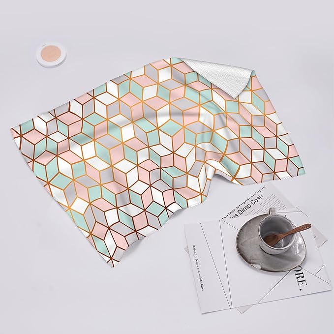Pink Green Geometric Kitchen Towels Decorative Set of 2, Abstract Modern Dish Towels, Absorbent Hand Towels Tea Towels for Kitchen Decor,Farmhouse Holiday Home Dish Cloths