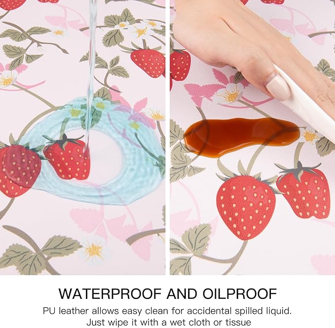 QiyI Placemats Set of 6, 12x18 Inch Faux Leather Place Mats for Kitchen Dinning, Heat Resistant Anti Slip Pink Table Mats, Waterproof Wipeable Washable Placemat Party Table Décor, Sweet Strawberry