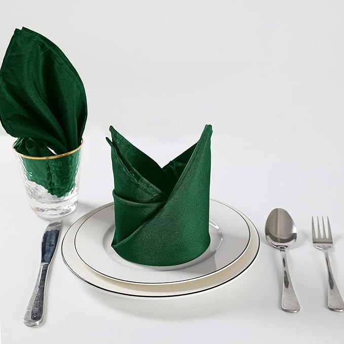 Cloth Napkins 17x17 inch Washable Polyester Dinner Napkins Soft Table Napkins for Wedding Party Dining Banquet(Hunter,12PCS)