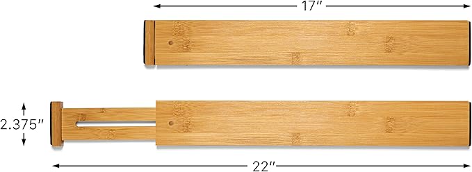 Bamboo Drawer Dividers Organizers 18-21.75 IN - Kitchen Drawer Organizer with Spring Loaded, Expandable Drawer Organization Separators for Kitchen, Bathroom - Pack of 4
