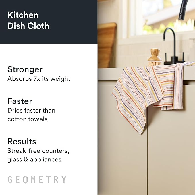 GEOMETRY Kitchen Dish Cloths - Quick Dry Dishcloths for Kitchen - Premium Dish Rags with Geoweave - 3-Pack Set Stripe Season
