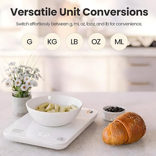 Smart Food Scale with Nutritional Calculator - Waterproof LED Display Digital Kitchen Scale for Weight Loss - Food Scale with App for Keto Macro Diet, Calorie Counting - 22lb/10kg (White Glass)
