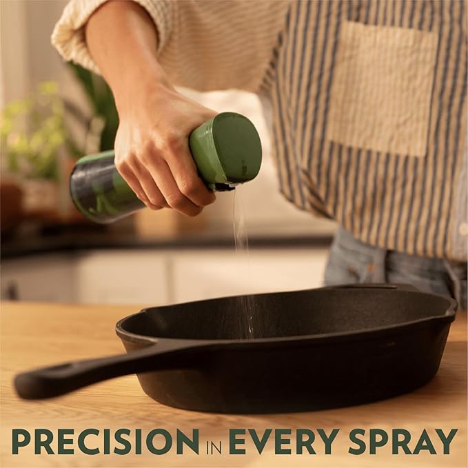 FLAIROSOL OLIVIA Signature Oil Sprayer for Cooking, 2 Pack Green Glass Olive Oil Sprayer, 200ML Oil Dispenser for Kitchen, Continuous Oil Spray Bottle with Portion Control for Air Fryer, Salad, BBQ