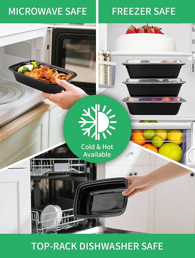 UMT Plastar Meal Prep Containers with Lids 36 oz, 50 Pack BPA-Free Food Prep Containers, Leakproof Reusable Plastic Food Storage Containers, Microwave Freezer Dishwasher Safe, To-Go Takeout Containers