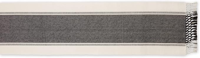 DII Dobby Stripe Woven Table Runner, 13x72 (13x77.5, Fringe Included), Black