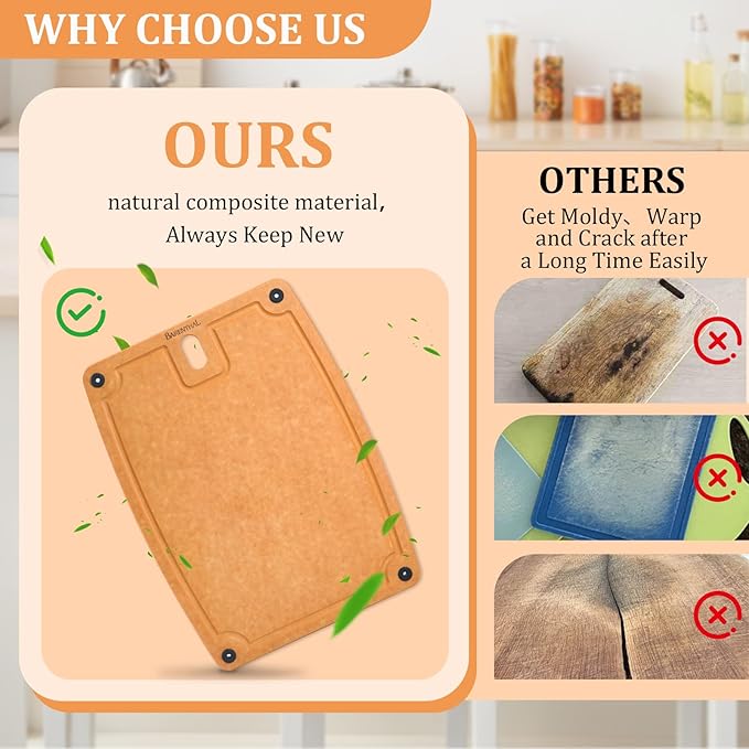 2PC Cutting Boards for Kitchen Dishwasher Safe Eco-Friendly Composite Cutting Board, Reversible Chopping Board with Handles & Juice Grooves, Small & Medium Cutting Board for Kitchen