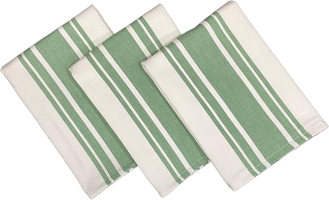 Kitchen Towels Set – Pack of 3 (20’’ x 30’’) Extra Large Premium Cotton Dish Towels for Kitchen – Super Striped Towels – Absorbent – 100% Cotton – with Hanging Loop – Olive