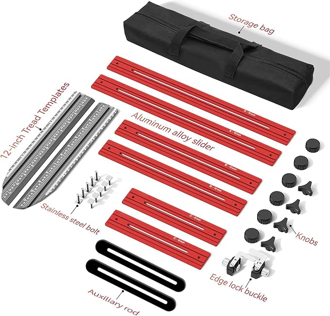 TANYO Stair Tread Template Tool, 8-72 Inches Aluminum Alloy Stair Measuring Tool Jig, Stair Tread Tool Jig with Triangular Structure Brace and Edge Stops, Stair Gauge Jig for Stairs, Floor, Cabinets