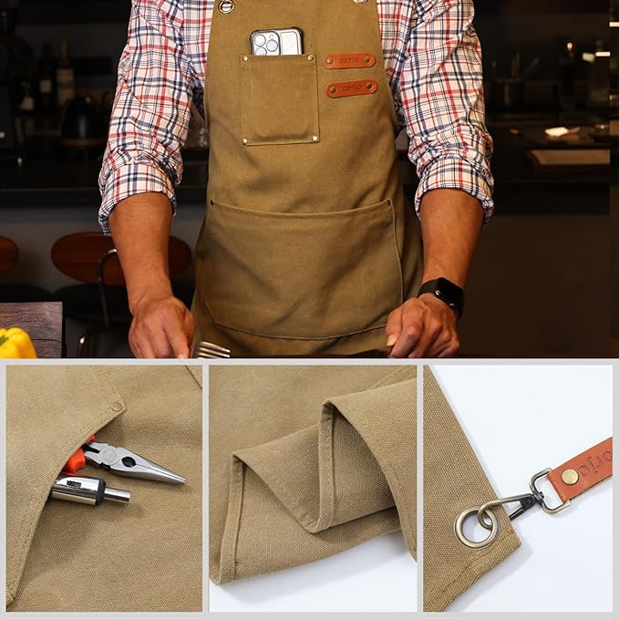Chef Apron-Cross Back Apron for Men Women with Adjustable Straps and Large Pockets,Canvas