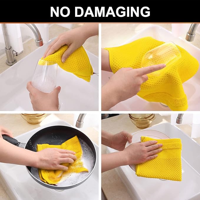 Homaxy 100% Cotton Dish Cloths, 8 Pack - 12 x 12 Inches, Waffle Weave Super Soft and Absorbent Dish Towels Quick Drying Dishcloths, Yellow