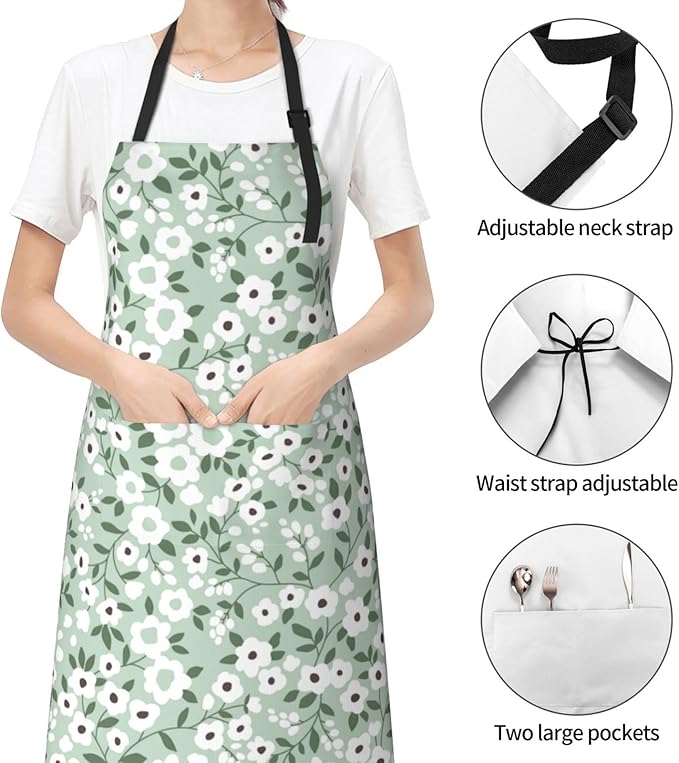 Perinsto Waterproof Apron With 2 Pockets Kitchen Chef Aprons Bibs For Cooking Baking Painting Gardening Grooming