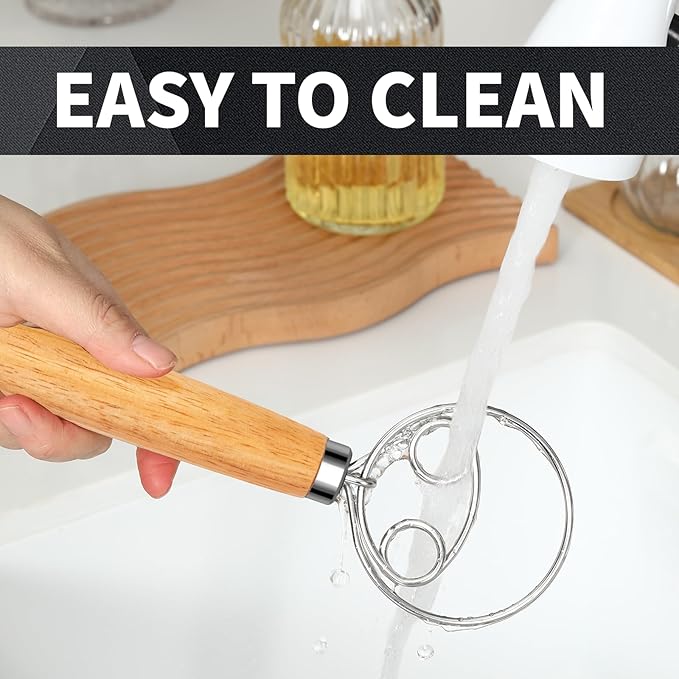 Danish Dough Whisk Stainless Steel Wooden Handle for Sourdough Bread Pastry and Pizza Baking