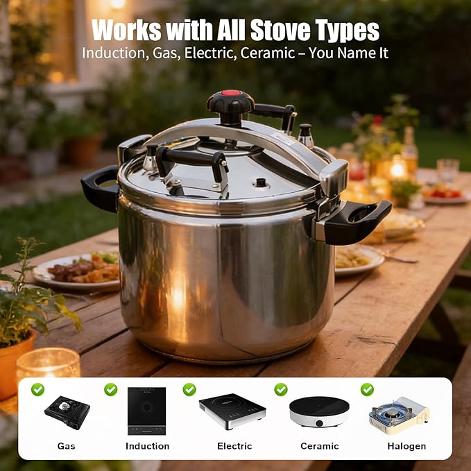 42.27 Qt Pressure Cooker, Stainless Steel Large Capacity Pressure Canner with Double Valves, Clamp On Type Commercial Pressure Stewing Pot for Hotels, Restaurants, Family (42.27 Qt)