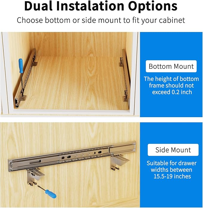 Pull Out Cabinet Organizer Upgrade, 15” W x 21” D Soft Close Slide Out Wood Drawer Storage Shelves for Kitchen, Base Cabinet Organization for Pantry, Finished, Heavy-Duty, Bottom & Side Assembly