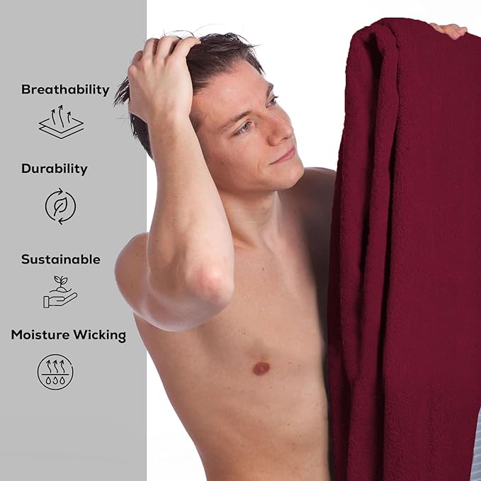 GOLD TEXTILES Premium Red Wine 100% Cotton Bath Towels Set (24 Pack, 24 x 50 Inch) High Absorbency Multipurpose Quick Drying Pool Gym Hotel Spa Bath Towel (24, Red Wine)