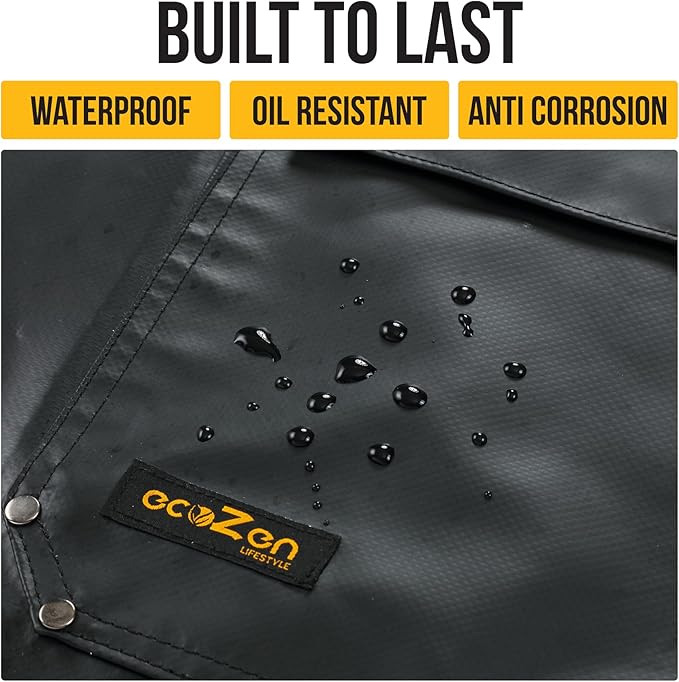 ecoZen Lifestyle Waterproof Apron for Men and Women - Carpenter, Woodworking, Dishwashing Black Rubber Vinyl Apron, Water and Oil Resistant Aprons