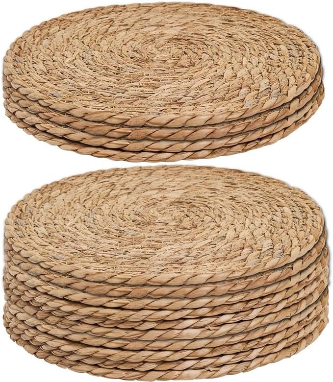 Handmade Heat Resistant 13.8" Round Woven Placemats Set of 12, Wicker Boho No Chemical Natural Water Hyacinth Place Mats, Farmhouse Table Mats for Kitchen Dining Table,Home Decorations,Wedding
