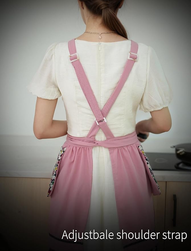 Pinknoke Kitchen Aprons for Women with Pockets Cute Vintage Chef Pinafore Apron for Gardening Cooking Baking Painting