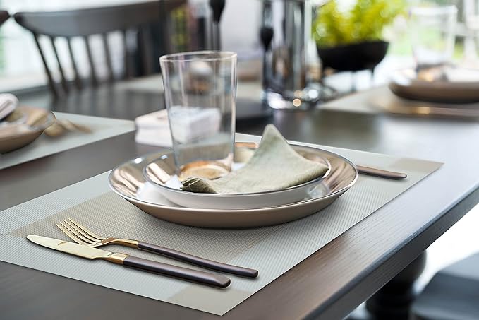 More Décor Dining Table Placemats, Washable Heat-Resistant PVC Vinyl Table Mats for Dining Room and Kitchen, Anti-Slip - Set of 4 - Ivory