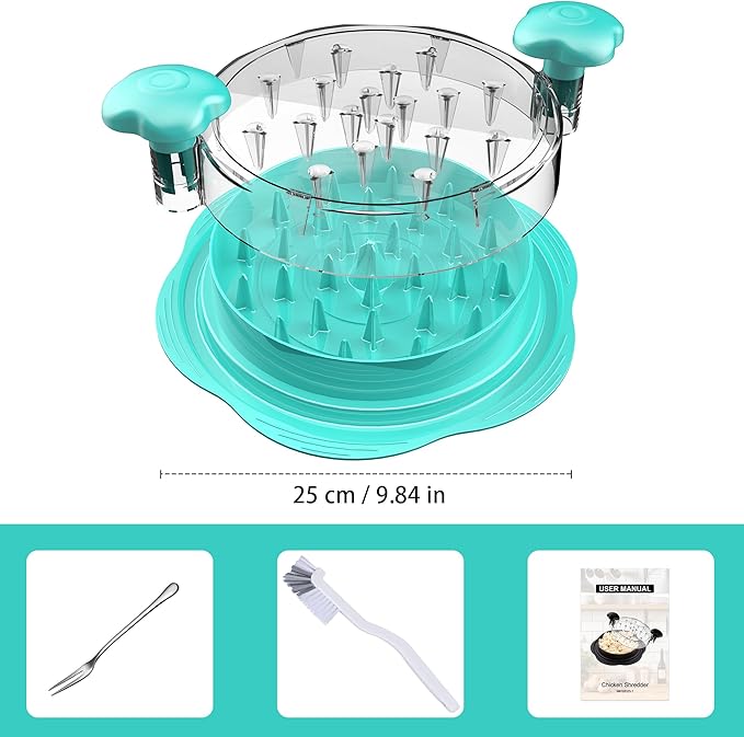 SURETIVIAN Chicken Shredder Large Chicken Breast Shredder Tool Twist with Brush&Fork, Visible Meat Shredder Machine, Anti-Slip Strip, Ergonomic Handle, BPA Free, Pork Beef Chicken(Mint Green)