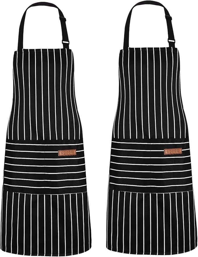 2Pack Adjustable Kitchen Apron for Women Men with 2 Pockets，Cotton-Polyester Blend Bib Aprons for Cooking,Baking