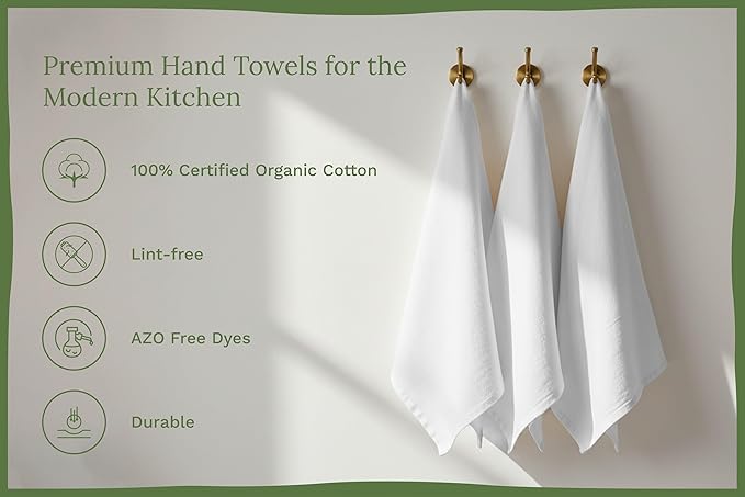Organic Cotton White Dish Towels - 10 Pack Quick Drying White Kitchen Towels - Lint-Free Organic Cotton Dish Cloths - Extra Large Highly Absorbent Blank Tea Towels - 27"x27"
