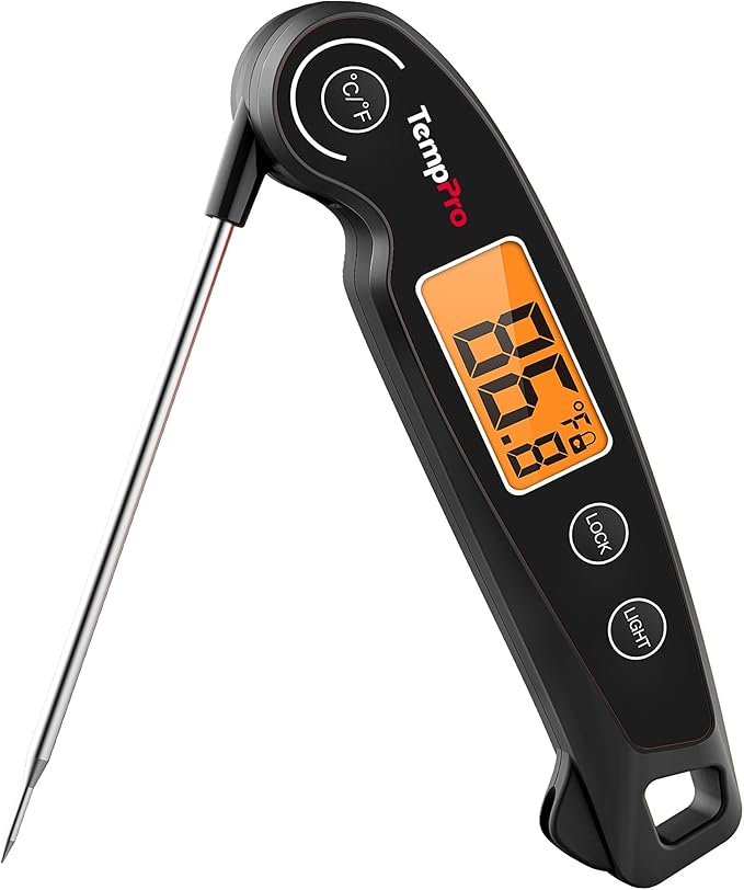 ThermoPro TP605 Instant Read Meat Thermometer for Cooking, Waterproof Digital Food Thermometer with Large Backlit LCD, 180° Foldaway Probe Kitchen Thermometer for Grilling, Smoking & Candy Making