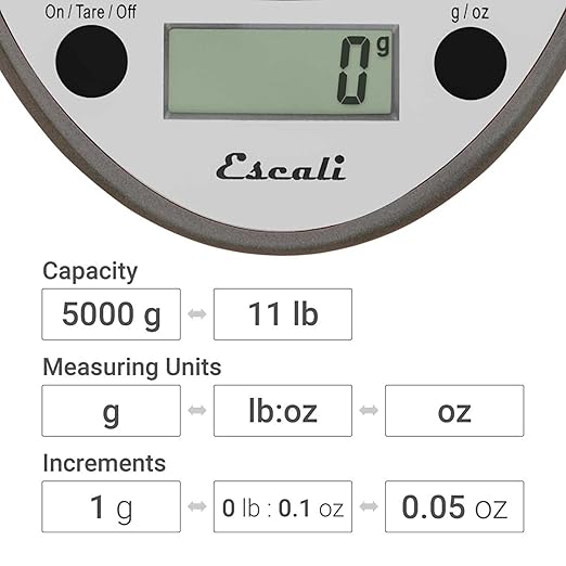 San Jamar Escali Digital Kitchen Scale, 11 lb Capacity, Tare Function, Precise Readout, Compact 8.5" x 6", Metallic Plastic (Model SCDG11M)