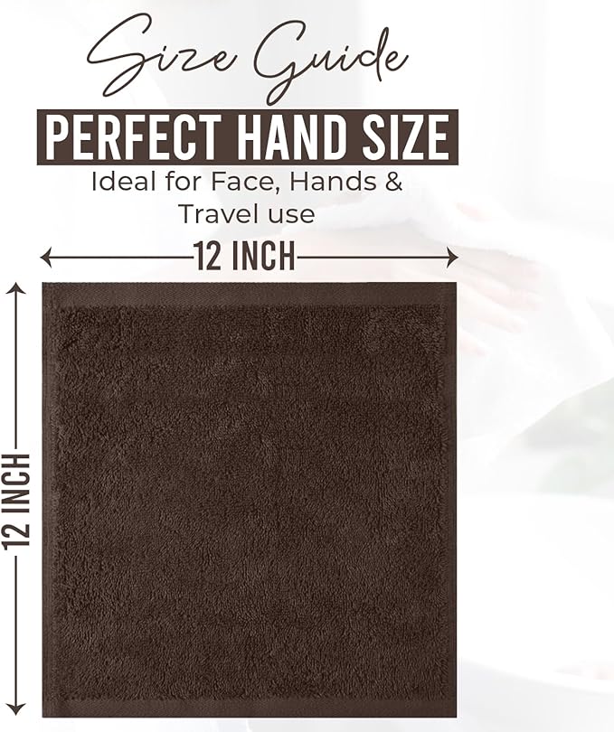 DAN RIVER 24 Pack Wash Cloths for Showering [12x12] - 100% Cotton Washcloths Premium Quality Flannel Face Cloths for Bathroom, Highly Absorbent and Soft Feel Wash Clothes, Brown