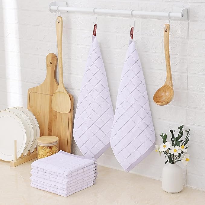 Homaxy 100% Cotton Terry Kitchen Dish Cloths, Ultra Soft and Absorbent Dish Towels for Kitchen, Suitable for Drying and Washing Dishes, 8 Pack, 12 x 12 Inches, White
