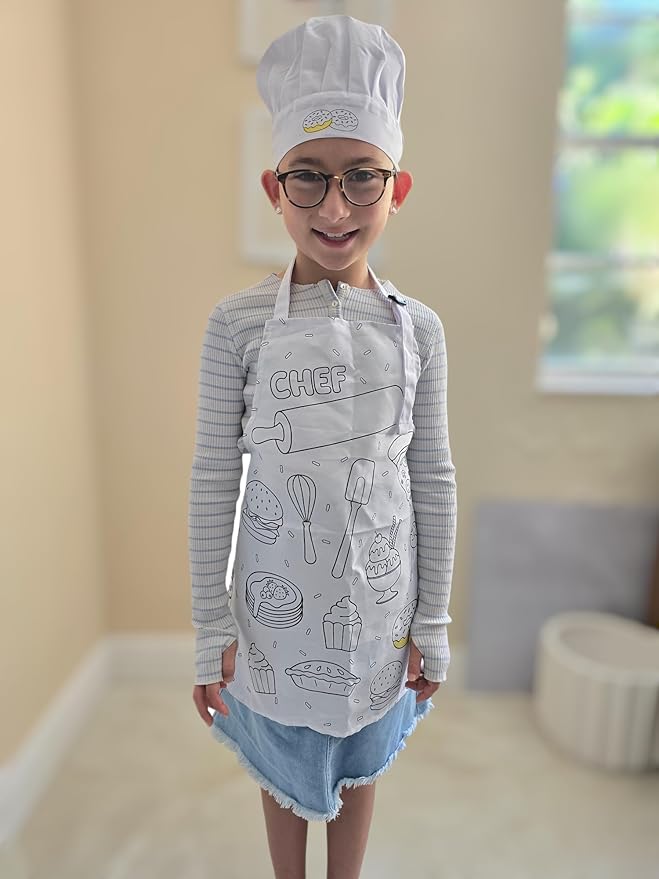 TOVLA JR. Apron Gift Set for Kids with Pocket for Boys and Girls, Comfortable Cotton Canvas for Baking and cooking