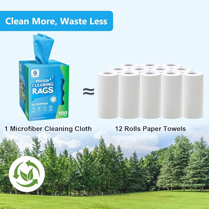 GLIMGLINT Shop Towels, 100 Pack Blue Reusable Paper Towels, Lint-Free, Ultra Absorbent Microfiber Towels for Home, Kitchen, Car, Garage or Shop, Cleaning Rags, 11" x 9"