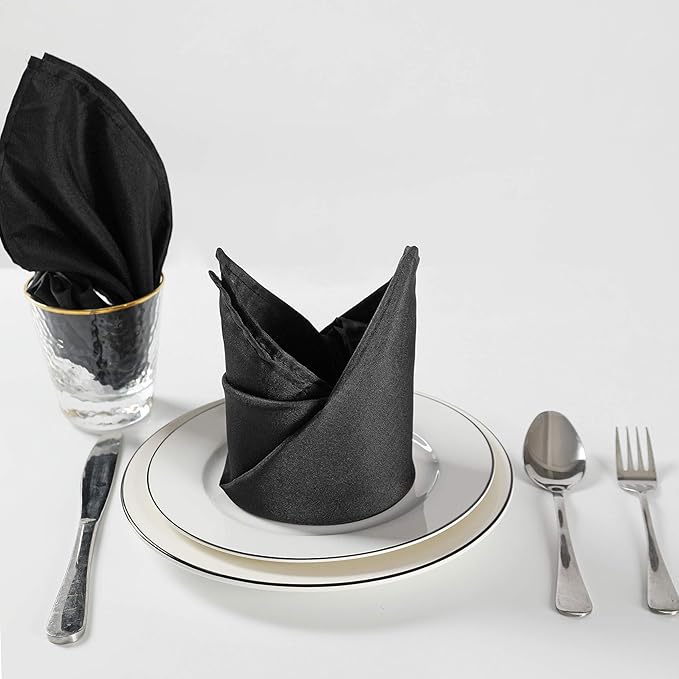 Cloth Napkins 17x17 inch Washable Polyester Dinner Napkins Soft Table Napkins for Wedding Party Dining Banquet(Black,25PCS)