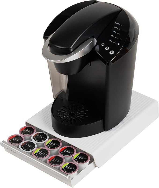 Mind Reader Single Serve Coffee Pod Drawer, 30 Pod Capacity, 5 Row Organizer with 2 Inch Dividers, Countertop Storage Base (Coffee Maker Not Included), White