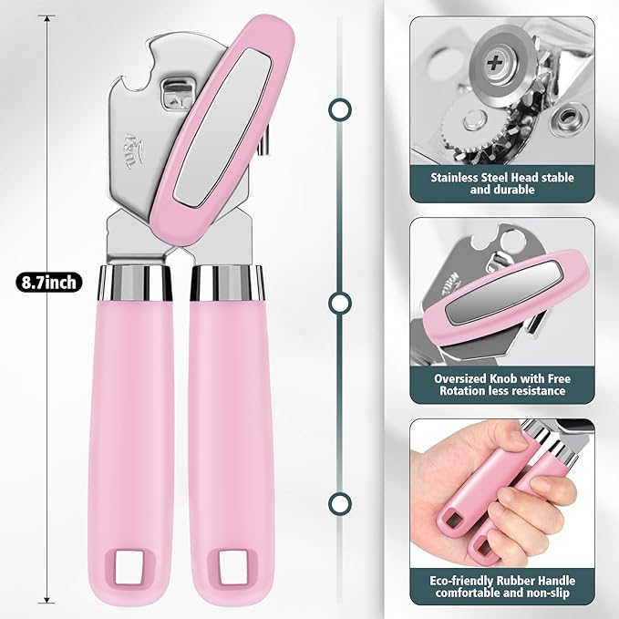 Multifunctional Heavy Duty Can Opener Manual Smooth Edge Can Opener and Bottle Openers with Magnet Durable Sharp Cutting Blade Comfortable Handle Big Effort-Saving Knob Kitchen Tool