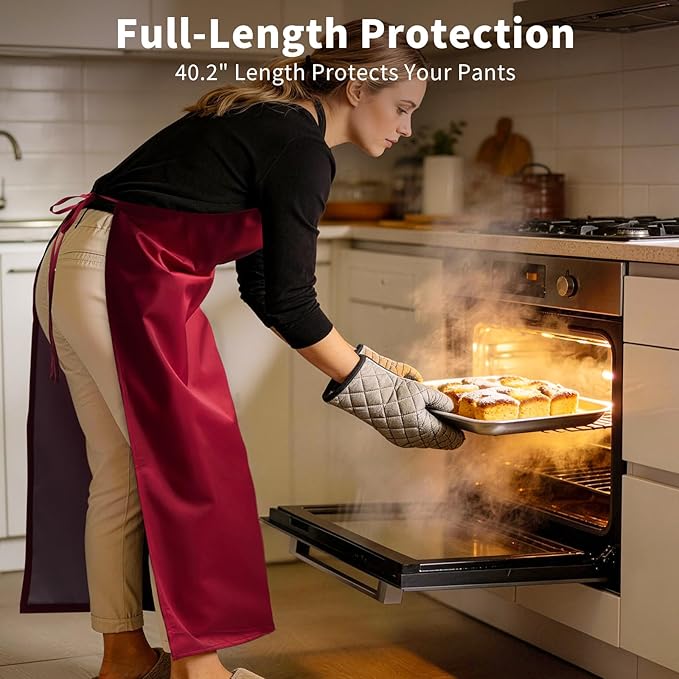 SHEOMERN Aprons for Men Kitchen Cooking – Waterproof & Oil Proof 3-Layer Long Pocket-Free Chef Apron for Grilling BBQ Baking – Gift for Men