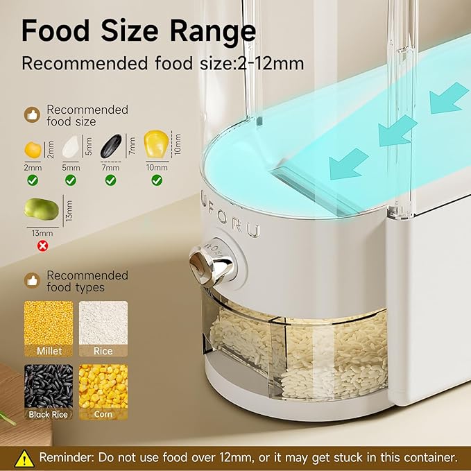 Rice Dispenser 20 lbs | Large Rice Storage Container for Kitchen&Pantry - Space-saving, Moisture & Pest-proof, BPA-Free - Dry Food Dispenser with One-Touch Dispenser & Measuring Cup for Families