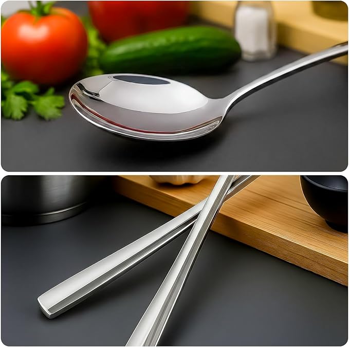 12 Inch Stainless Steel Serving Spoons Set, Catering Serving Utensils Set for Buffet,Party, Wedding, Restaurant & Home Use(2-Pack, Sliver)