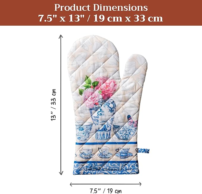 Maison d'Hermine Oven Gloves 100% Cotton Oven Mitt 7" x 13" with Loop Heat Resistant BBQ Cooking Gloves Baking Grilling Gifts for Mothers Day Spring/Summer (Pack of 1, Canton)