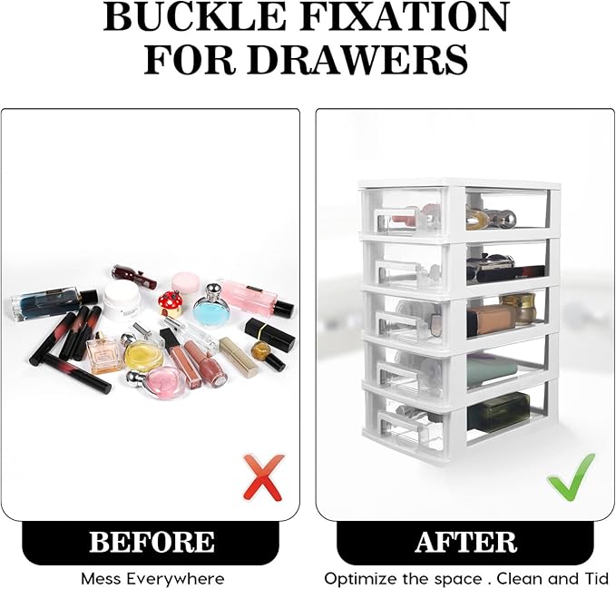 Cabilock 5-Drawer Plastic Storage Cabinet Clear Desktop Organizer Portable Office Storage Case for Craft Supplies and Stationery