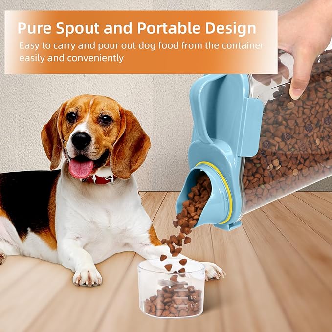 LEAWALK Airtight Small Cat Dog Pet Food Storage Containers BPA Free, with Large Pour Spout/1 Measuring Cup/ 4 Safety Locks and Double-layer Silicone Strip (Blue X 2, 3L-2pack)